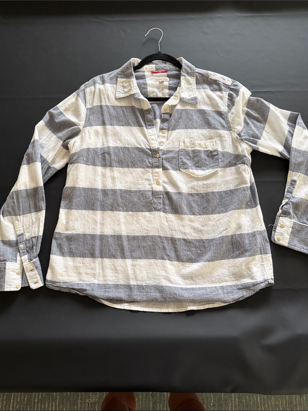 Merona Blue and White Striped Long-Sleeve Button Down Shirt